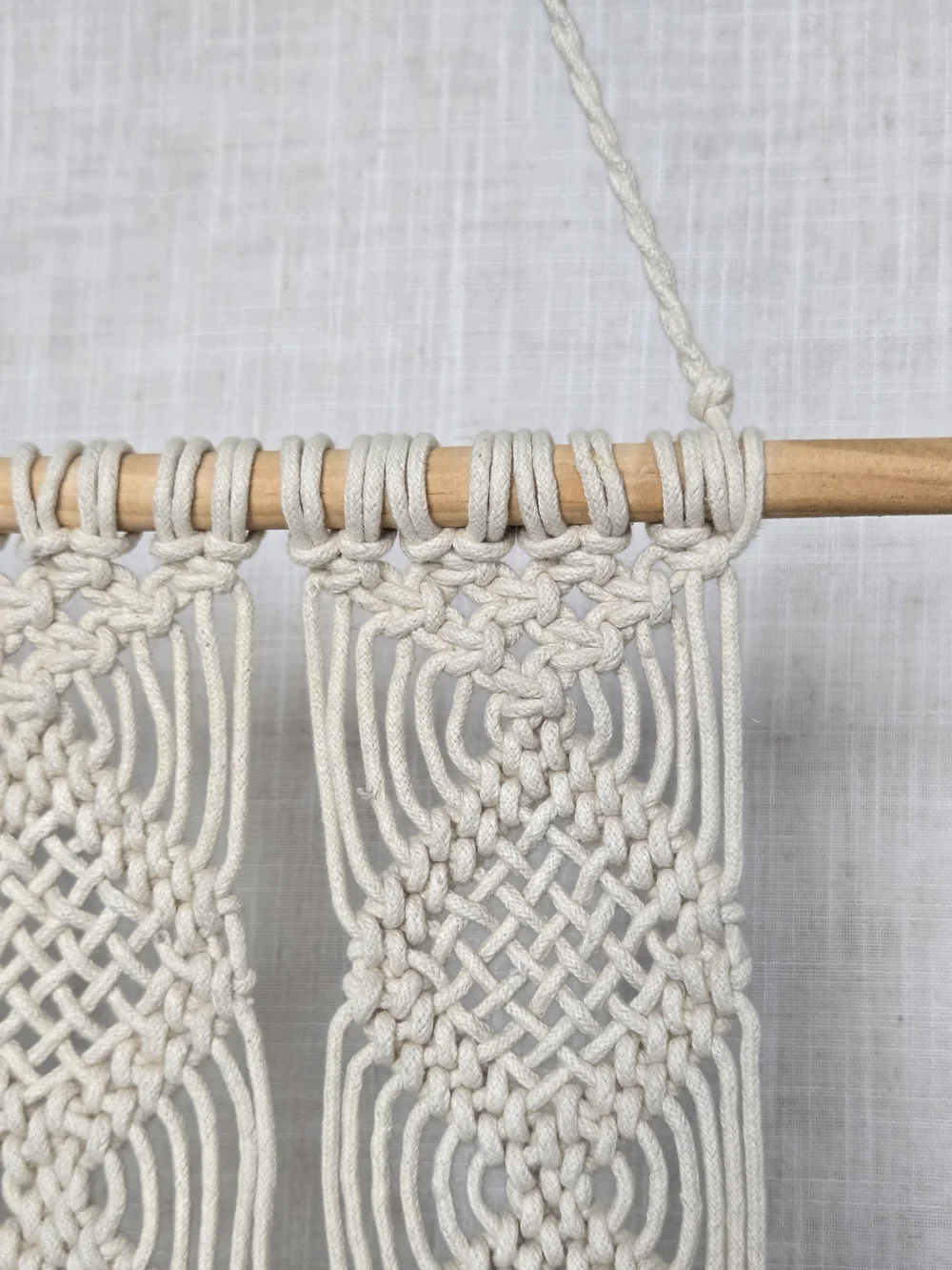 Set of Two Handwoven Macramé Wall Hangings Natural Cream Cotton On Wooden Dowels